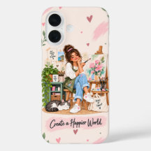 Create a Happier World Kunstenaar iPhone 16 Hoesje