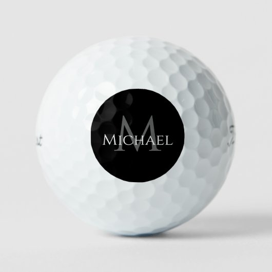 Create Monogram Name Initial Elegant Black Golfballen (Voorkant)