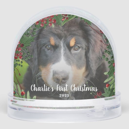 Create your Dog's First Christmas photo Sneeuwbol (Achterkant)