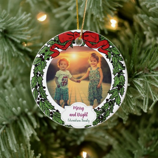 Create your Merry and Bright family christmas Keramisch Ornament (Boom)