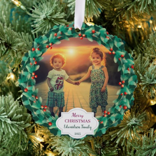 Create your Merry Christmas family photo christmas Ornament Kaart (Insitu (Drie))