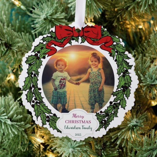 Create your Merry Christmas family photo christmas Ornament Kaart (Insitu (Drie))