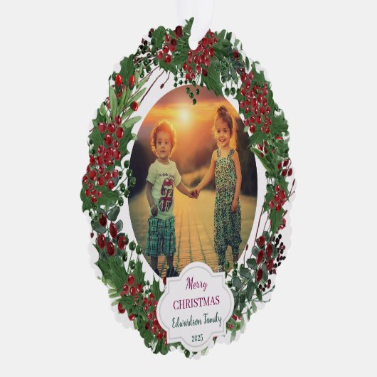 Create your Merry Christmas family photo christmas Ornament Kaart (Rechts)