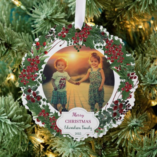 Create your Merry Christmas family photo christmas Ornament Kaart (Insitu (Drie))