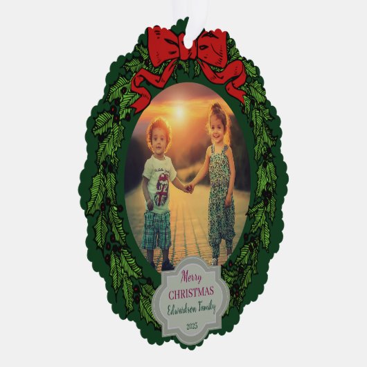 Create your Merry Christmas family photo christmas Ornament Kaart (Rechts)