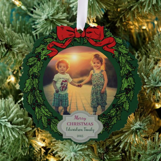 Create your Merry Christmas family photo christmas Ornament Kaart (Insitu (Drie))