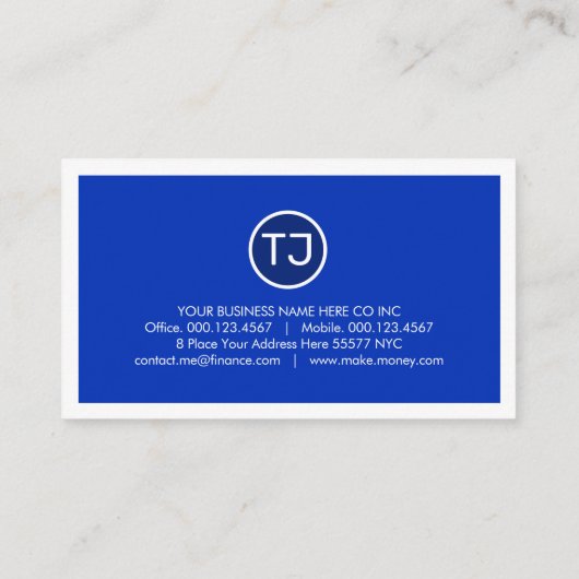 Create Your Monogram Blue White Layers Visitekaartje (Achterkant)