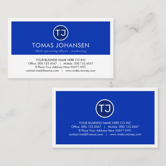 Create Your Monogram Blue White Layers Visitekaartje (Voorkant / Achterkant)