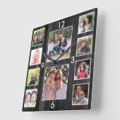 Create Your Own 10 Photo Collage Black Wood Vierkante Klok (Hoek)