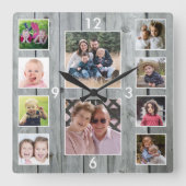 Create Your Own 10 Photo Collage Gray Wood Vierkante Klok (Voorkant)