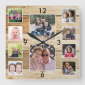 Create Your Own 10 Photo Collage Natural Wood Vierkante Klok (Voorkant)