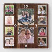 Create Your Own 10 Photo Collage Pallet Wood Vierkante Klok (Voorkant)