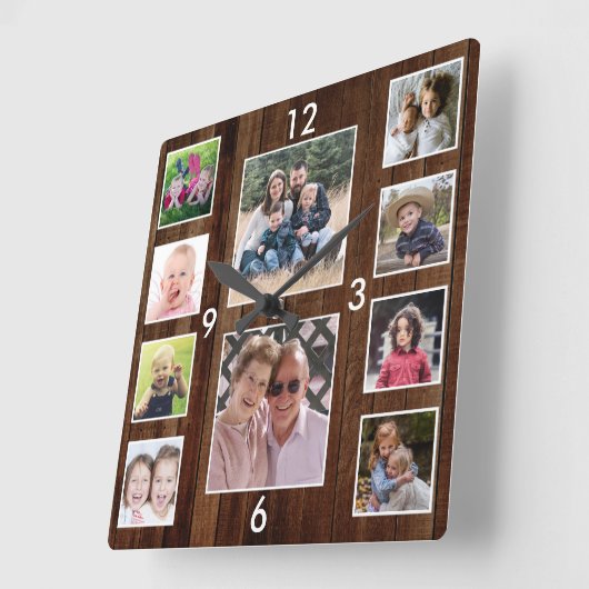Create Your Own 10 Photo Collage Pallet Wood Vierkante Klok (Hoek)