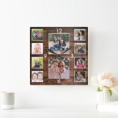 Create Your Own 10 Photo Collage Reclaimed Wood Vierkante Klok (Huis)