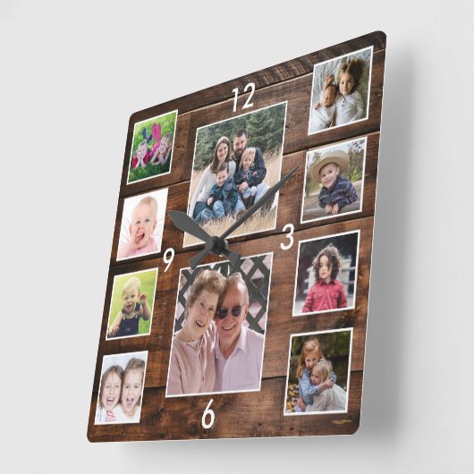 Create Your Own 10 Photo Collage Reclaimed Wood Vierkante Klok (Hoek)