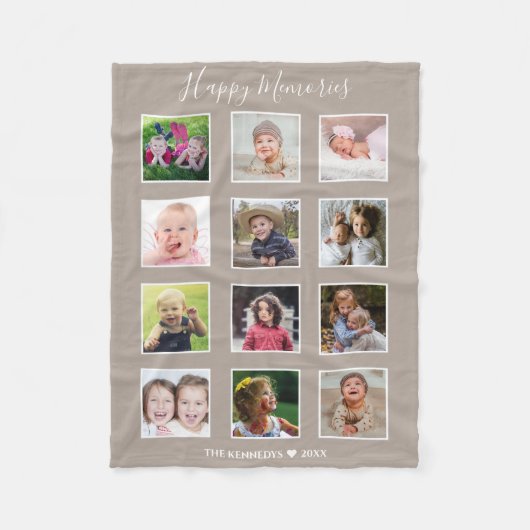 Create Your Own 12 Family Photo Collage Taupe Fleece Deken (Voorkant)