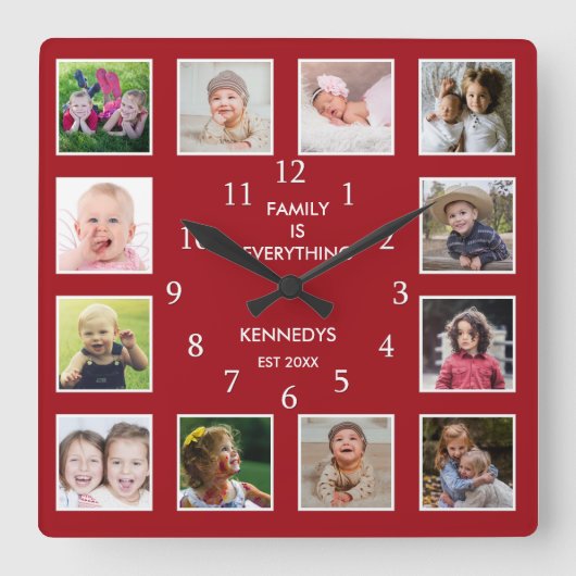 Create Your Own 12 Foto van Collage Frame Red Vierkante Klok (Voorkant)