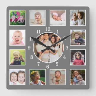 Create Your Own 13 Family Photo Collage Gray Vierkante Klok
