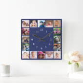 Create Your Own 16 Family Photo Collage Blue Vierkante Klok (Huis)