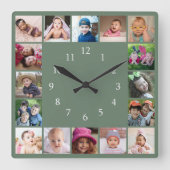 Create Your Own 16 Family Photo Collage  Green  Vierkante Klok (Voorkant)