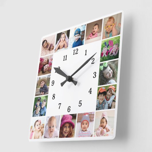Create Your Own 16 Family Photo Collage White Vierkante Klok (Hoek)