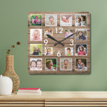 Create Your Own 16 Family Photo Collage Wood Vierkante Klok<br><div class="desc">Display your family's love and laughter with our Create Your Own 16 Family Photo Collage wall clock. This unique clock allows you to create a personalized collage of 16 photos, making it a perfect way to celebrate your family and kids. The modern farmhouse style and rustic wood frame create a...</div>