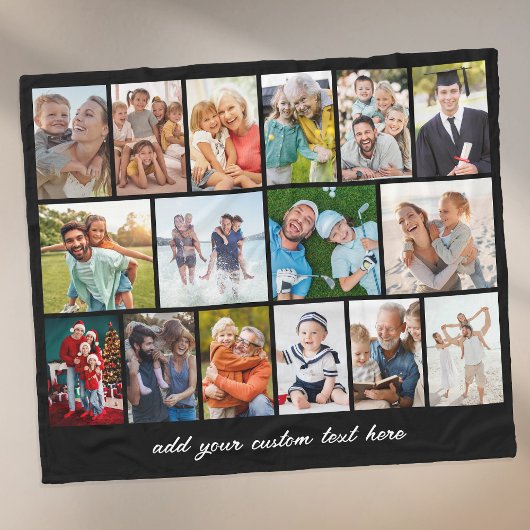 Create Your Own 16 Photo Collage Black Fleece Deken
