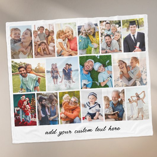 Create Your Own 16 Photo Collage White Fleece Deken