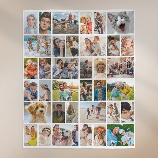 Create Your Own 36 Photo Collage White Fleece Deken