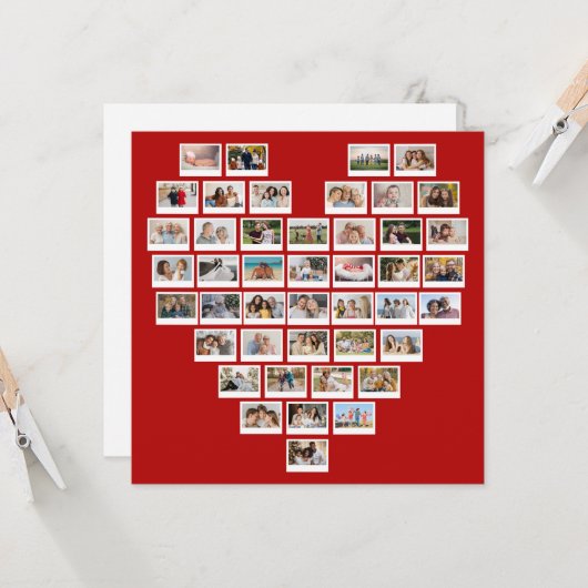 Create Your Own 44 Photo Collage Heart Kaart (Voorkant / Achterkant in situ)