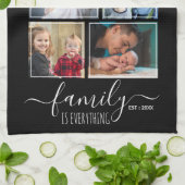 Create Your Own 5 Photo Collage Family Name Black Theedoek (Gevouwen)