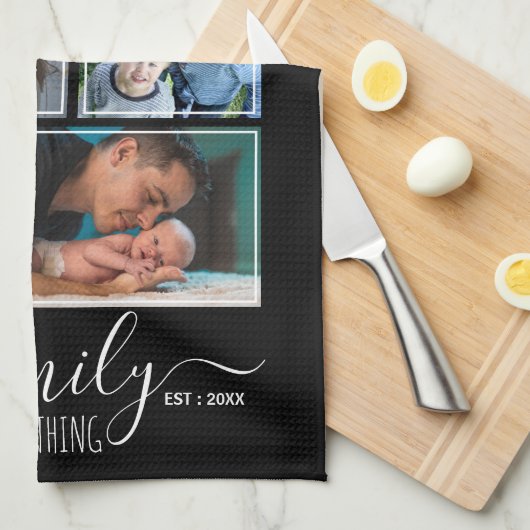 Create Your Own 5 Photo Collage Family Name Black Theedoek (Quarter Fold)