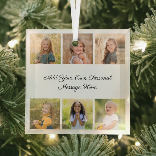 Create Your Own 6 Photo Collage Add Your Greeting Glas Ornament (Insitu)