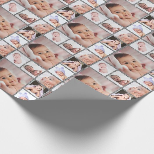 Create Your Own 6 Photo Collage Silver Glitter    Cadeaupapier (Hoek)