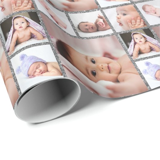 Create Your Own 6 Photo Collage Silver Glitter    Cadeaupapier (Rol Hoek)