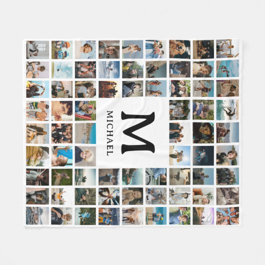 Create your Own 72 Photo Collage Monogram Fleece Deken (Voorkant (Horizontaal))