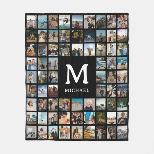 Create your Own 72 Photo Collage Monogram Fleece Deken (Voorkant)