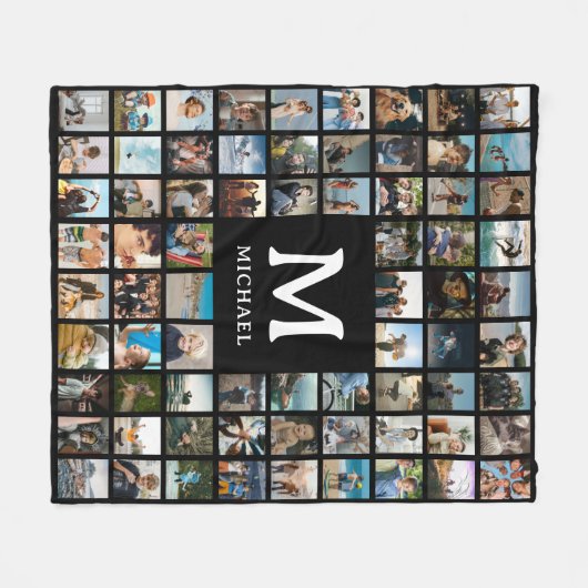 Create your Own 72 Photo Collage Monogram Fleece Deken (Voorkant (Horizontaal))