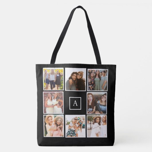 Create your own 8 Photo Collage Monochrome Tote Bag (Voorkant)