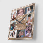 Create Your Own 8 Photo Collage Rustic Wood   Vierkante Klok (Hoek)