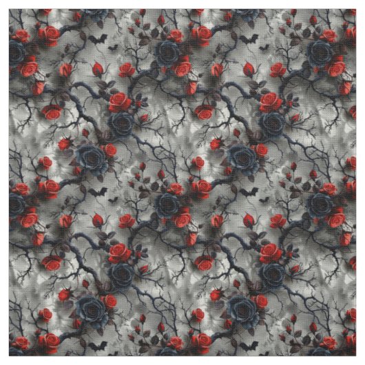 Create Your Own Bats Red Rose Gothic Grey Stof (Swatch)