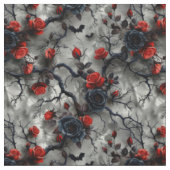 Create Your Own Bats Red Rose Gothic Grey Stof (Close Up)