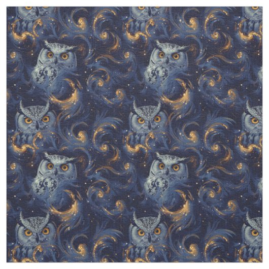 Create Your Own Blue Celestial White Owls Stof (Swatch)