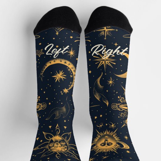 Create Your Own Blue Gold Celestial Moon & Stars Sokken (Top)