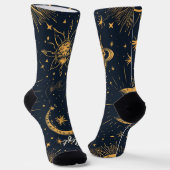Create Your Own Blue Gold Celestial Moon & Stars Sokken (Gebogen)