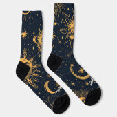Create Your Own Blue Gold Celestial Moon & Stars Sokken (Rechts)