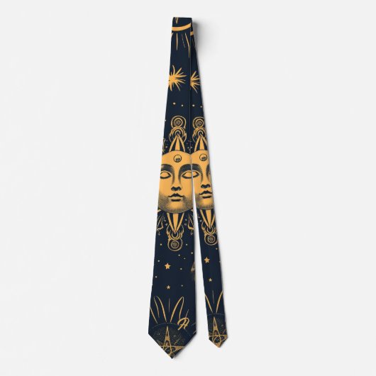 Create Your Own Blue Gold Celestial Moon & Stars Stropdas (Voorkant)