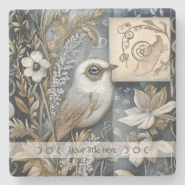 Create Your Own Blue Gold Garden Bird Botanical Stenen Onderzetter