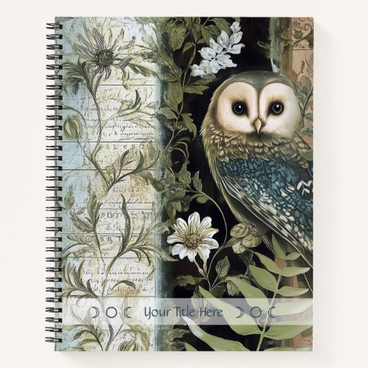 Create Your Own Blue Owl Floral Botanical Notitieboek (Voorkant)
