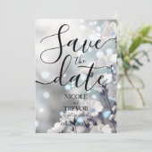 Create Your Own Blue Sparkle Flowers Wedding Save The Date (Staand voorkant)
